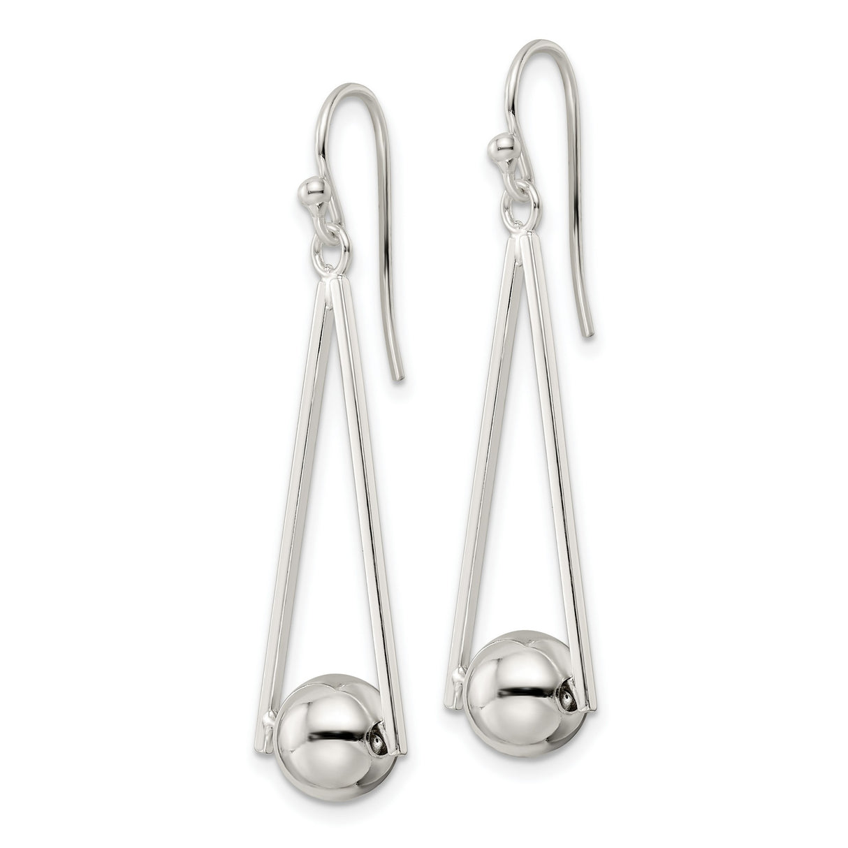 Sterling Silver Geometric Drop Earrings with Triangle and Sphere Design for Women