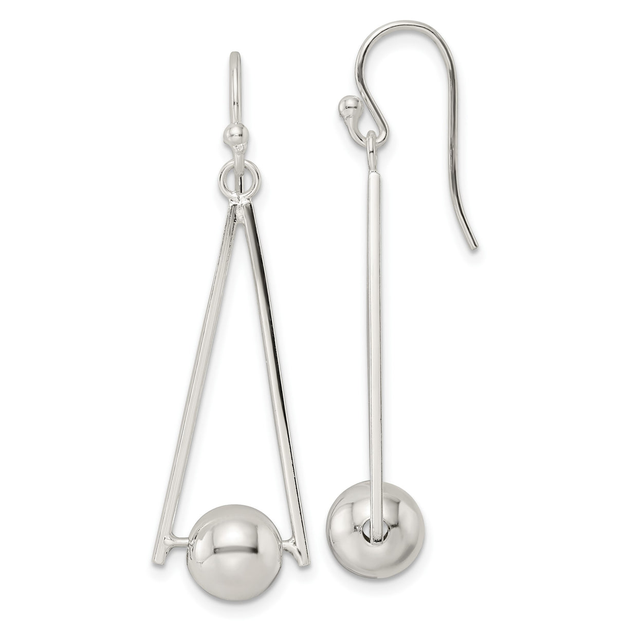 Sterling Silver Geometric Drop Earrings with Triangle and Sphere Design for Women