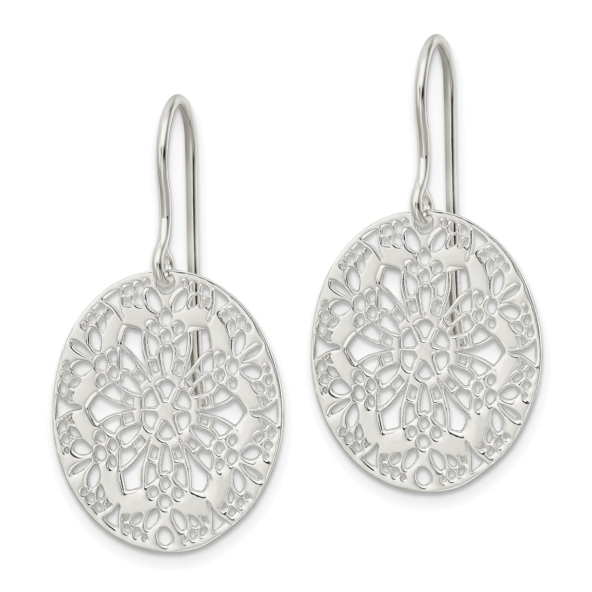 Sterling Silver Mandala Dangle Earrings with Openwork Floral Filigree Design