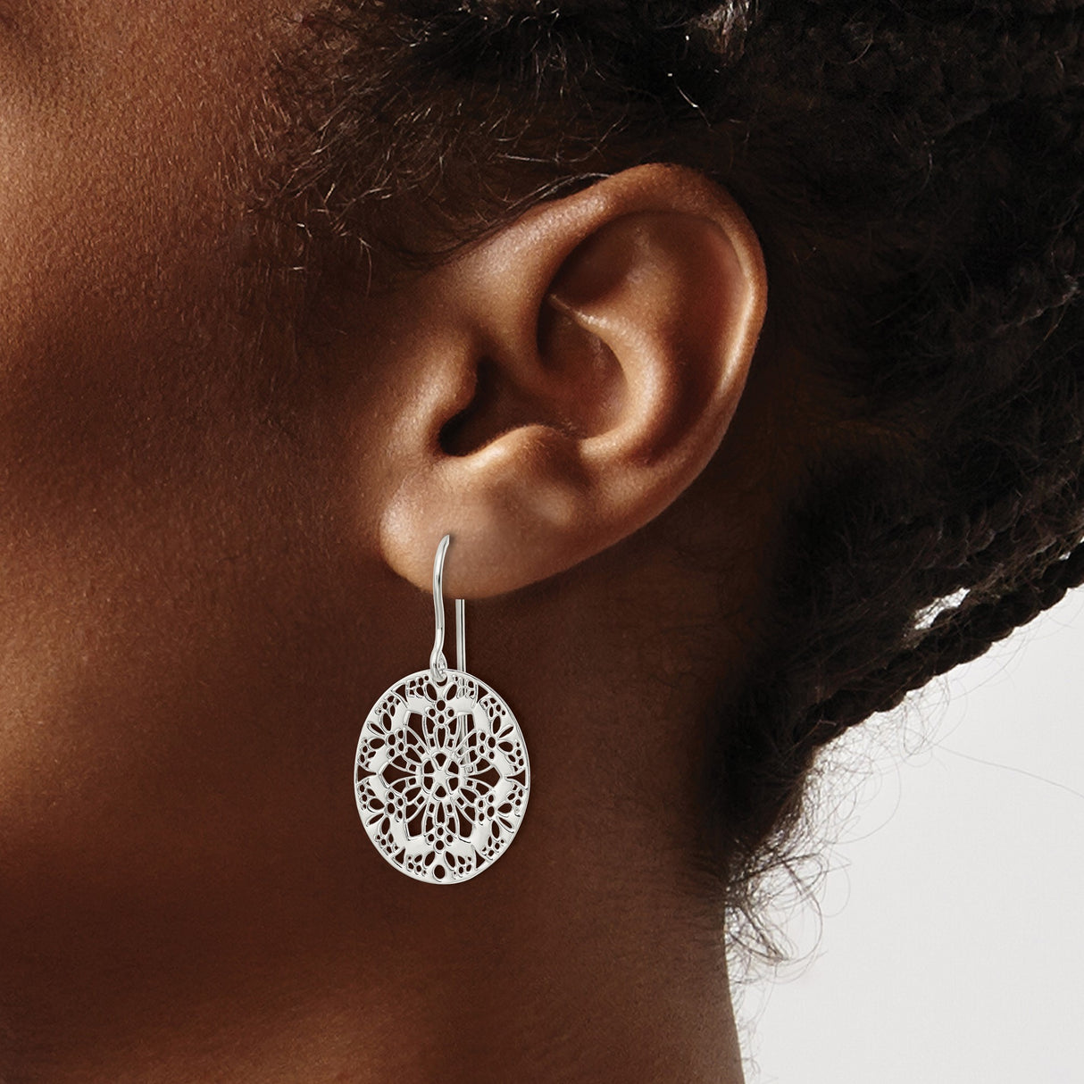 Sterling Silver Mandala Dangle Earrings with Openwork Floral Filigree Design