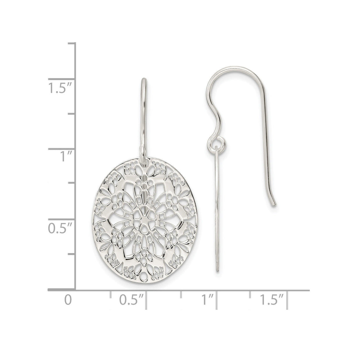 Sterling Silver Mandala Dangle Earrings with Openwork Floral Filigree Design