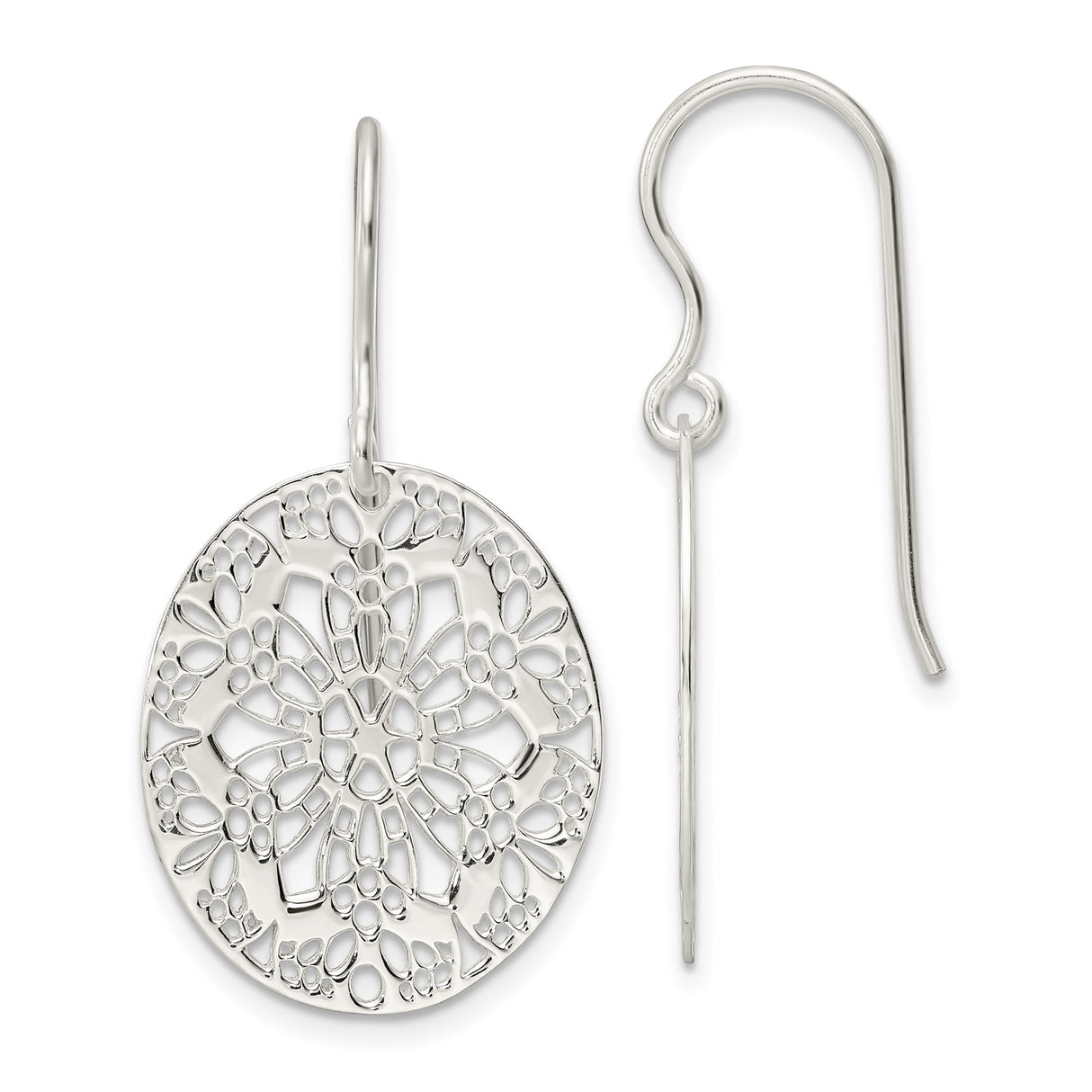 Sterling Silver Mandala Dangle Earrings with Openwork Floral Filigree Design