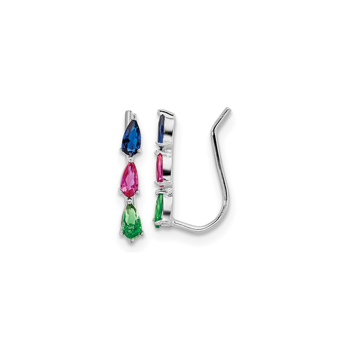 Sterling Silver Drop Earrings with Multicolor Pear Shaped Cubic Zirconia, Modern Design