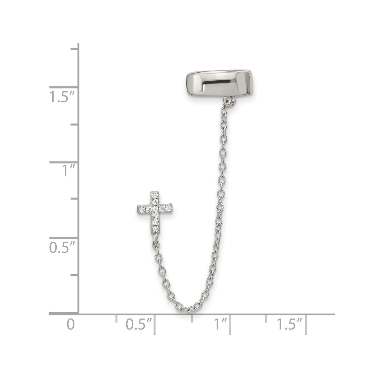 Sterling Silver Cross Pendant and Cuff Earring Set with Cubic Zirconia, Chain Drop Design, Unisex Style