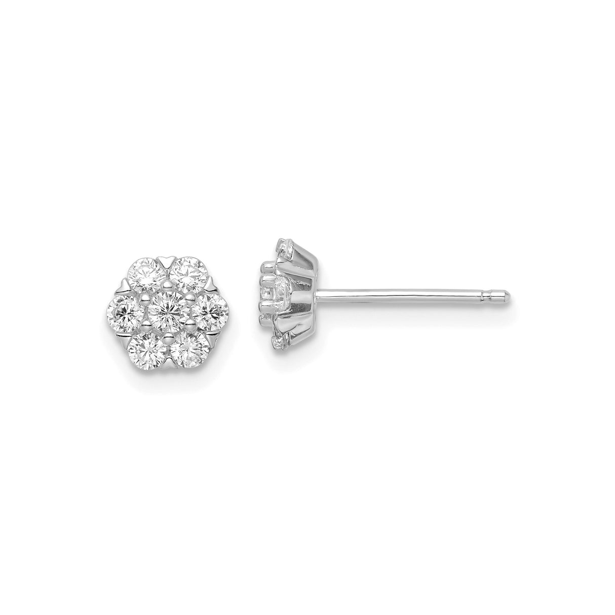 Sterling Silver Flower Stud Earrings with Cubic Zirconia, Floral Cluster Design for Women