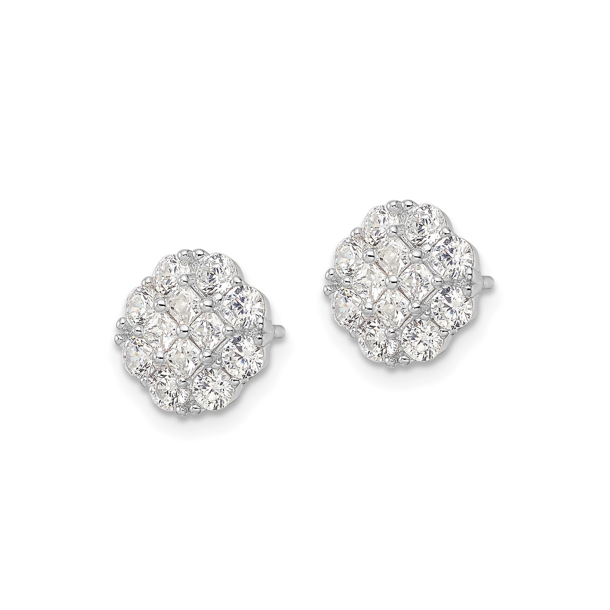 Sterling Silver Stud Earrings with Cubic Zirconia, Floral Cluster Design