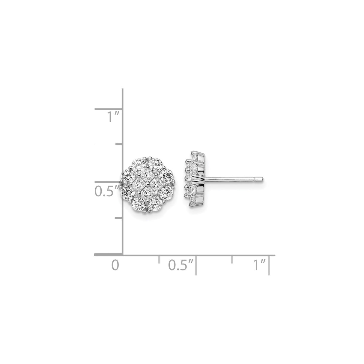Sterling Silver Stud Earrings with Cubic Zirconia, Floral Cluster Design