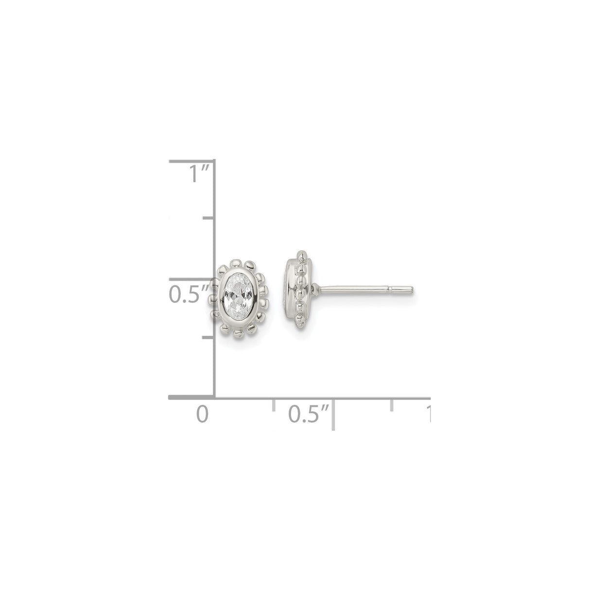 Sterling Silver Oval Stud Earrings with Cubic Zirconia and Beaded Halo Design