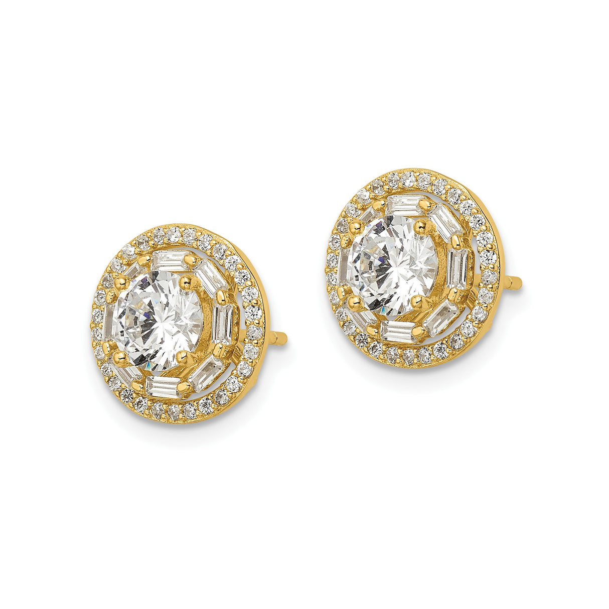 Sterling Silver Stud Earrings with Round Cut Cubic Zirconia and Halo Design