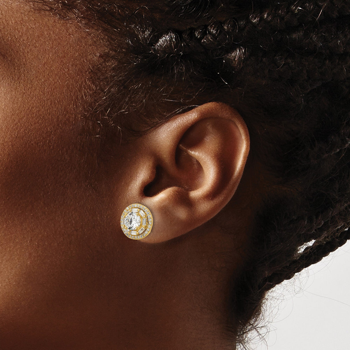 Sterling Silver Stud Earrings with Round Cut Cubic Zirconia and Halo Design