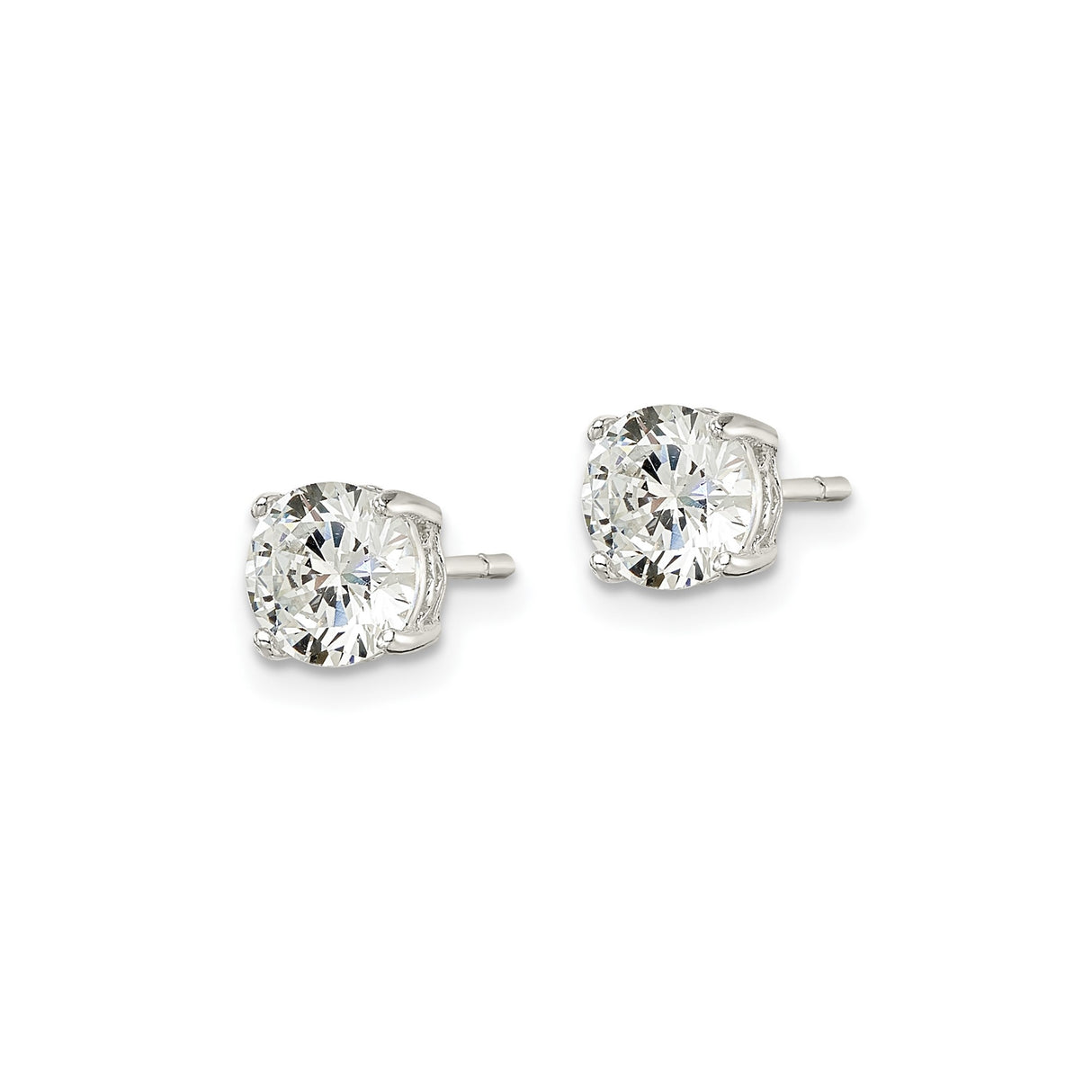 Sterling Silver Stud Earrings with Round Cut Cubic Zirconia, Four Prong Setting, Heart Detail