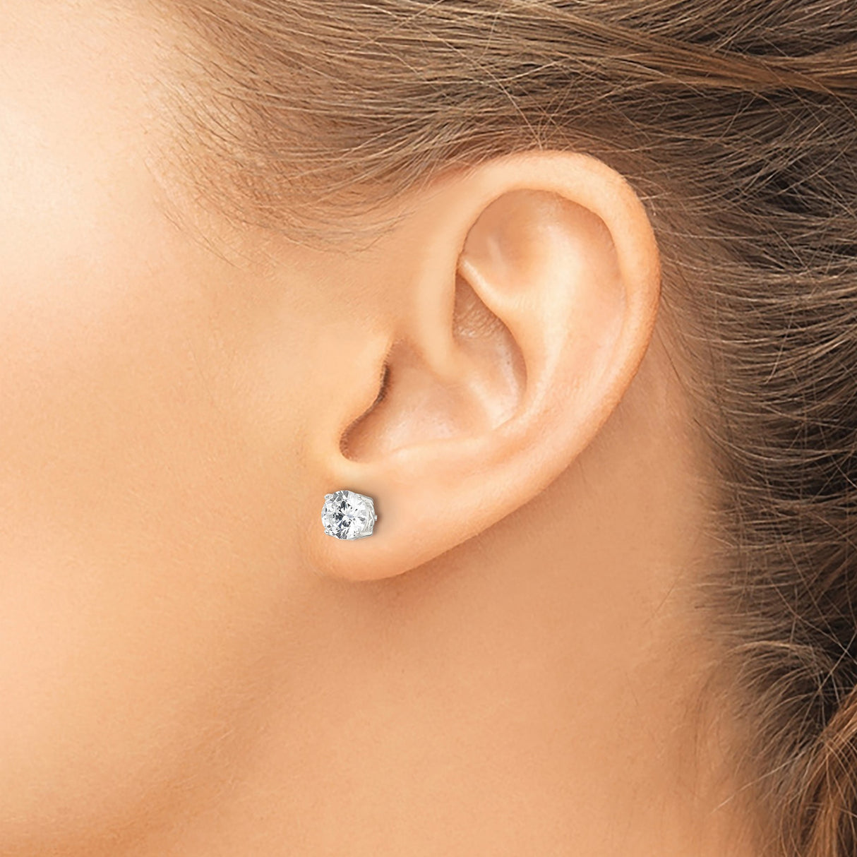 Sterling Silver Stud Earrings with Round Cubic Zirconia, Four Prong Setting, Filigree Basket Design