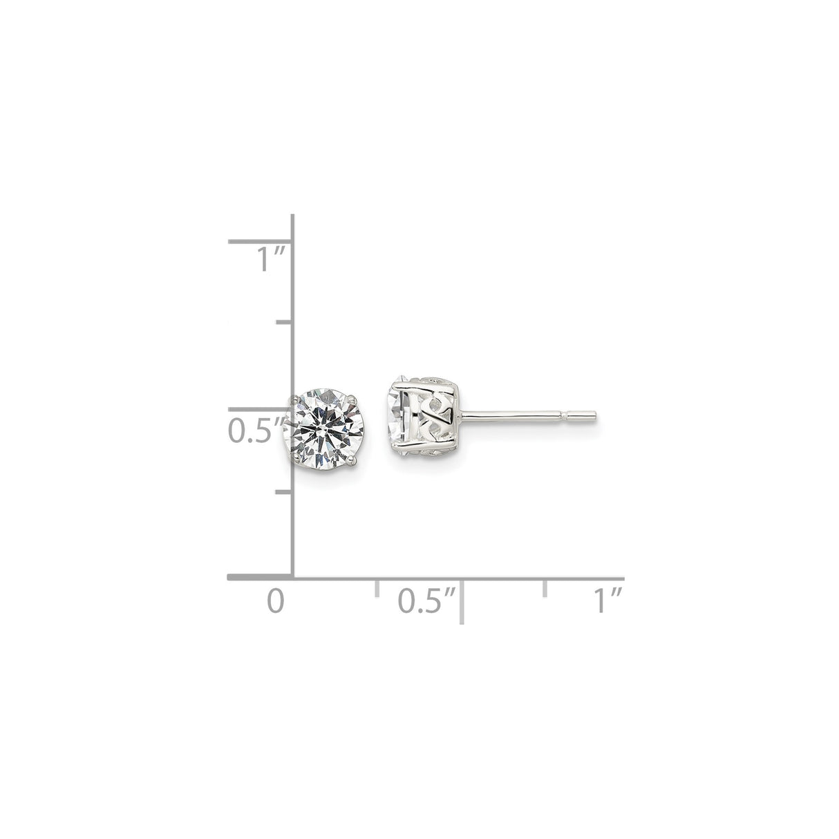 Sterling Silver Stud Earrings with Round Cubic Zirconia, Four Prong Setting, Filigree Basket Design
