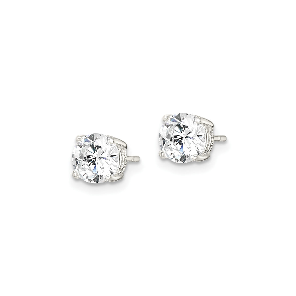 Sterling Silver Stud Earrings with Round Cubic Zirconia, Four Prong Setting, Heart Cutout Design