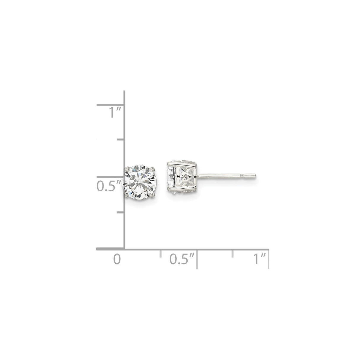 Sterling Silver Stud Earrings with Round Cubic Zirconia, Four Prong Setting, Heart Cutout Design