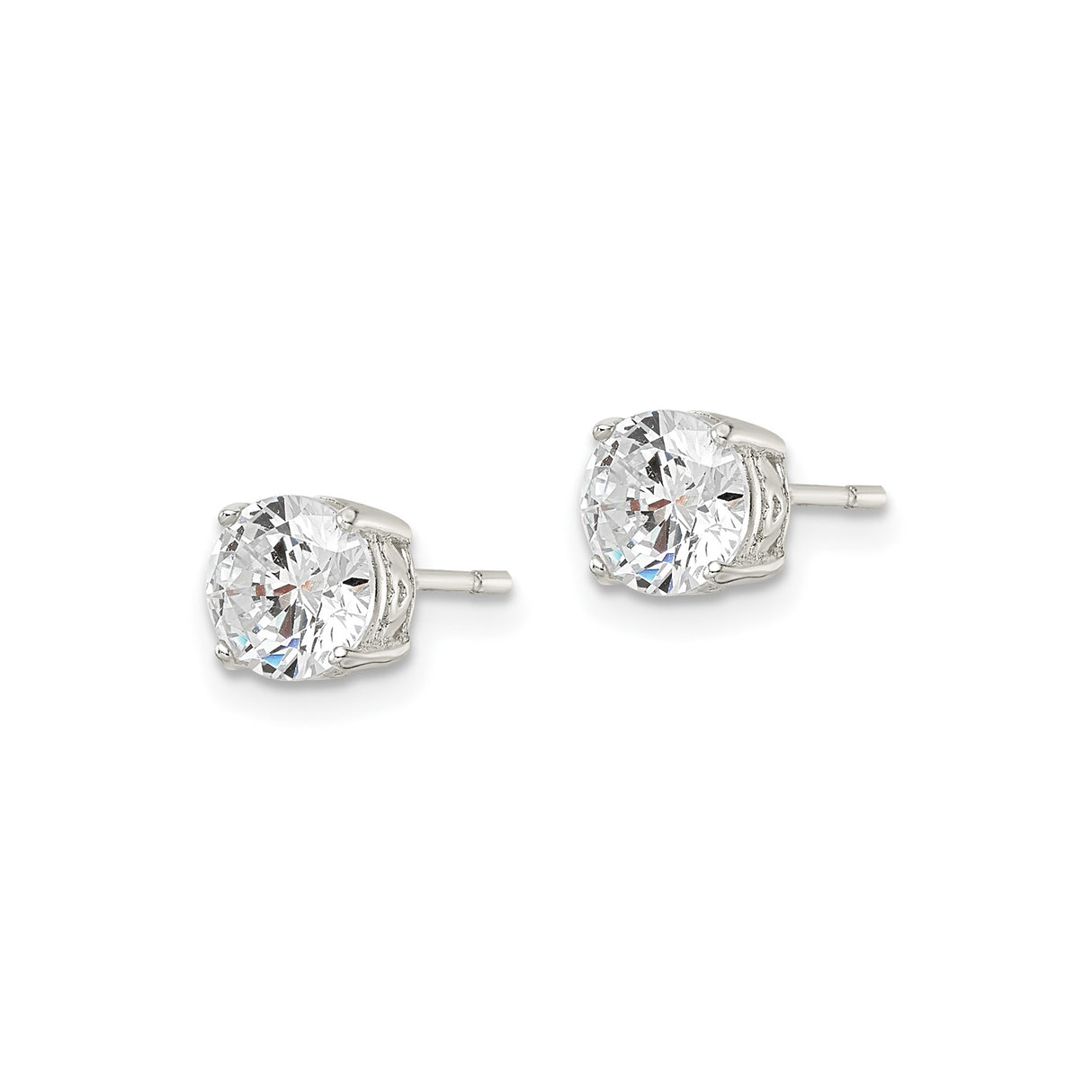 Sterling Silver Stud Earrings with Cubic Zirconia, Solitaire Four Prong Minimalist Design
