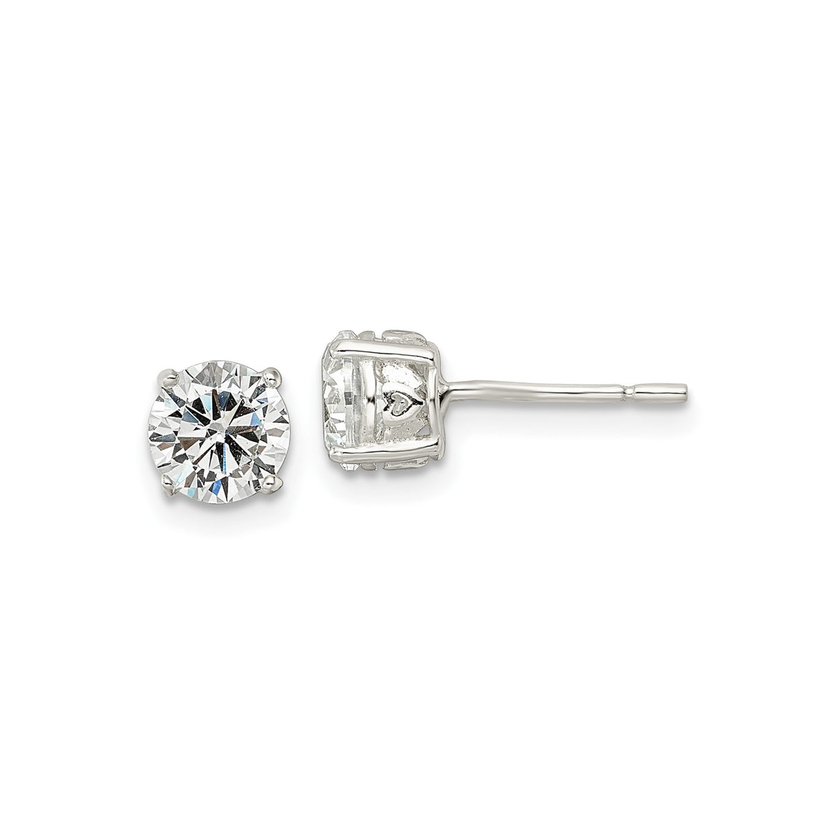 Sterling Silver Stud Earrings with Cubic Zirconia, Solitaire Four Prong Minimalist Design