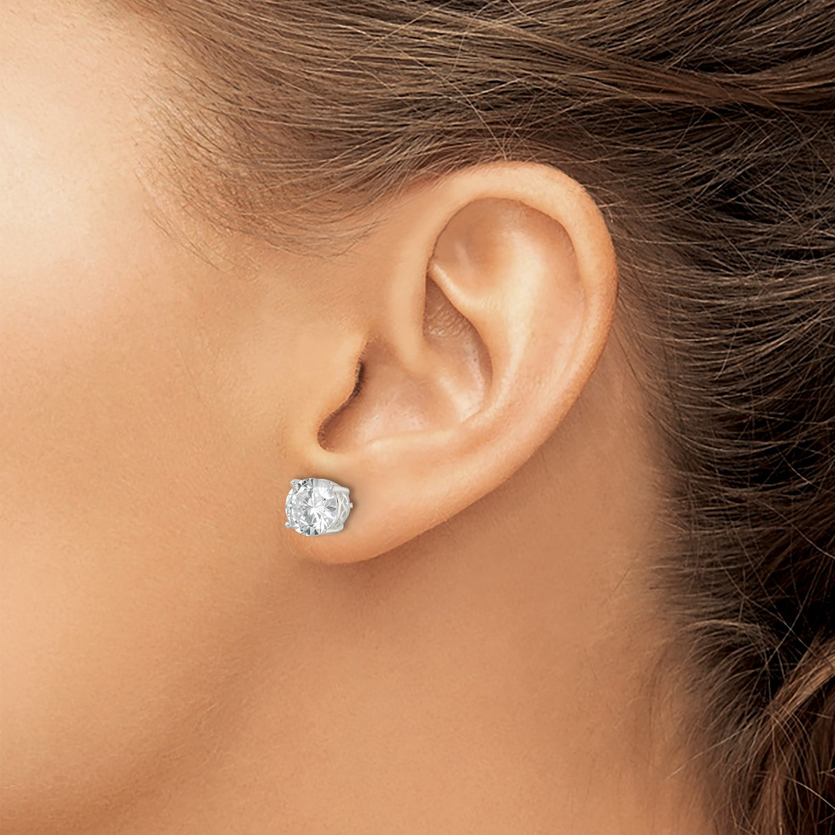 Sterling Silver Stud Earrings with Round Cubic Zirconia, Solitaire Four-Prong Setting, Minimalist Style