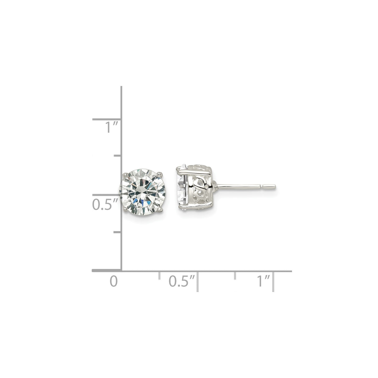 Sterling Silver Stud Earrings with Round Cubic Zirconia, Solitaire Four-Prong Setting, Minimalist Style