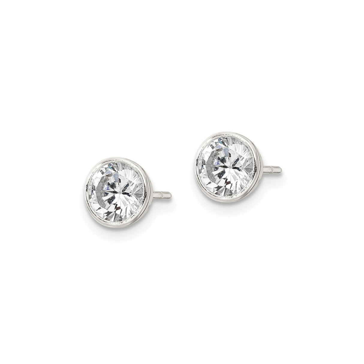 Sterling Silver Stud Earrings with Bezel Set Round Cubic Zirconia, Minimalist Lightweight Design