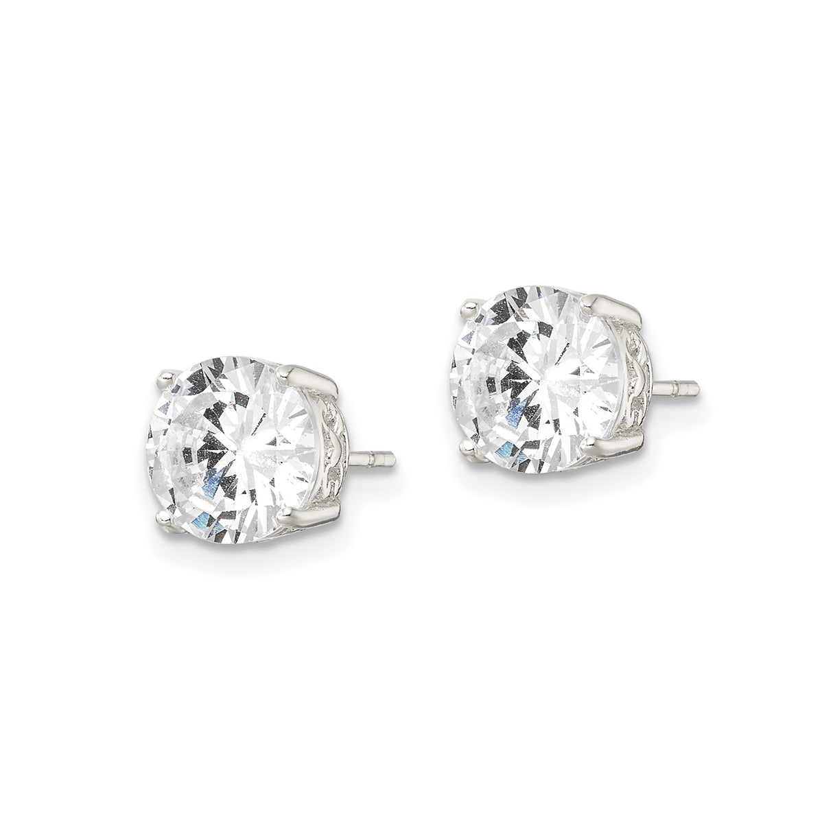 Sterling Silver Stud Earrings with Round Cut Cubic Zirconia, Heart Filigree Design