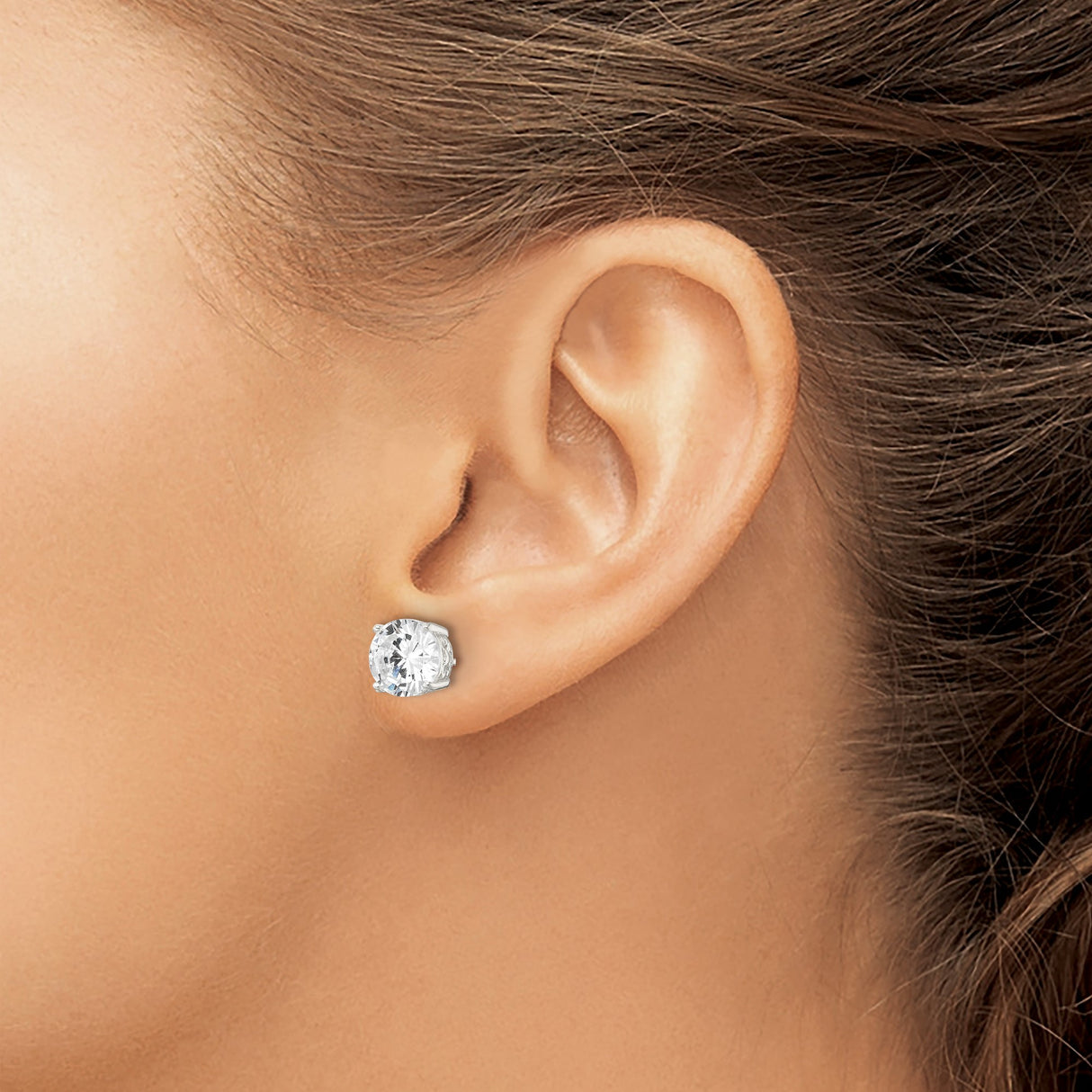 Sterling Silver Stud Earrings with Round Cut Cubic Zirconia, Heart Filigree Design