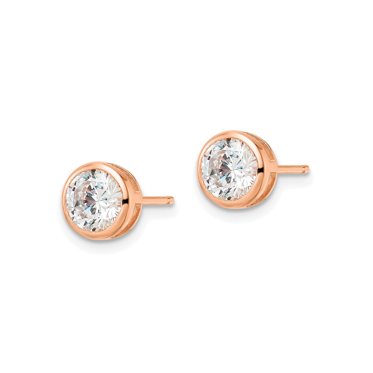 Sterling Silver Stud Earrings with Cubic Zirconia, Rose Gold Plated Bezel Set Round Minimalist Design