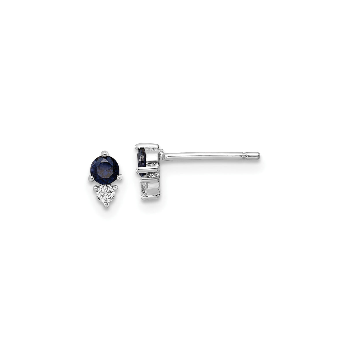 Sterling Silver Stud Earrings with Blue Sapphire and Cubic Zirconia Accents