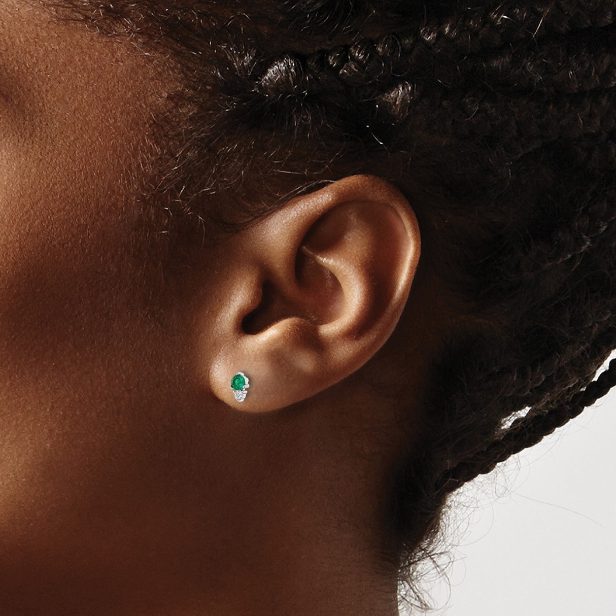 Sterling Silver Stud Earrings with Emerald and Cubic Zirconia Teardrop Design