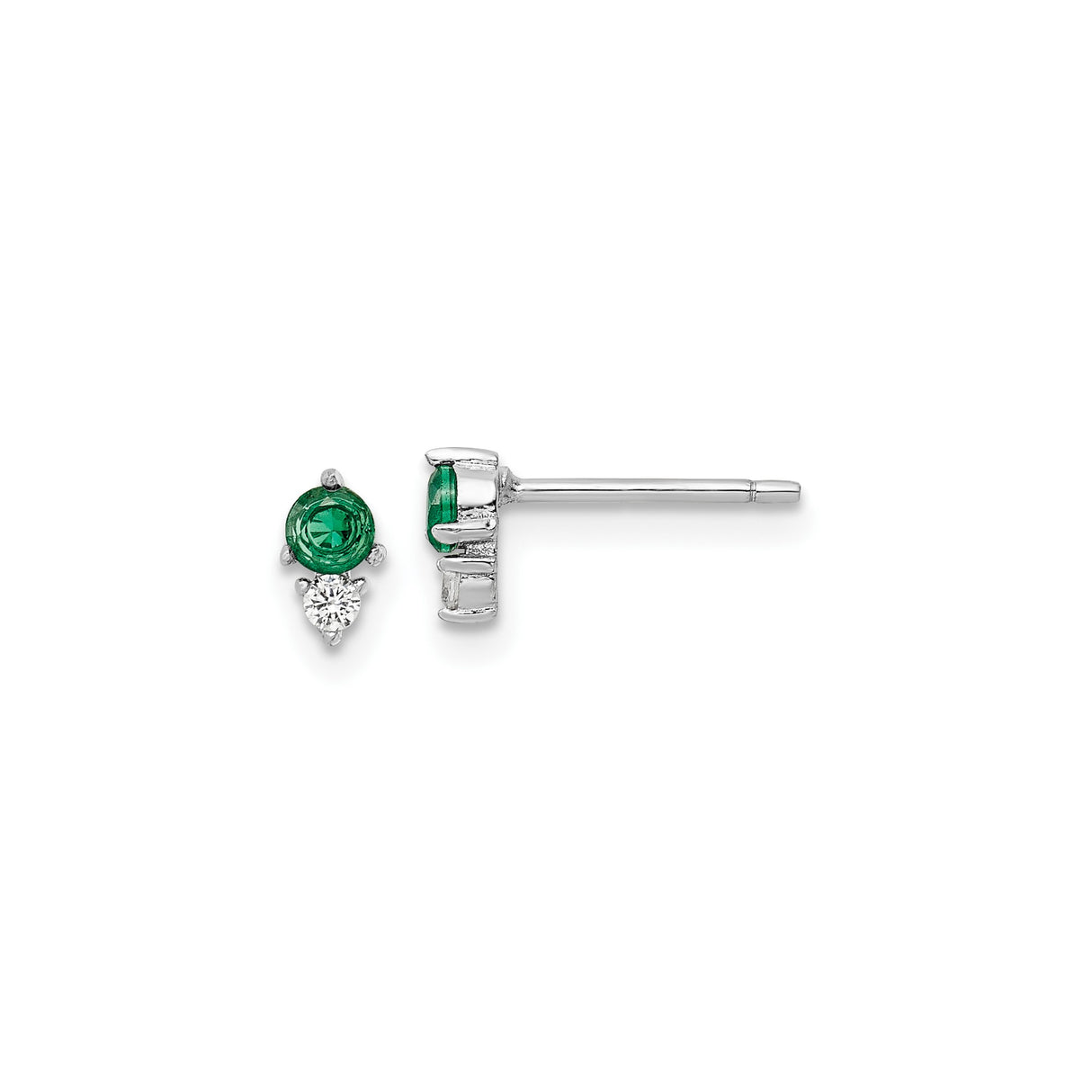 Sterling Silver Stud Earrings with Emerald and Cubic Zirconia Teardrop Design