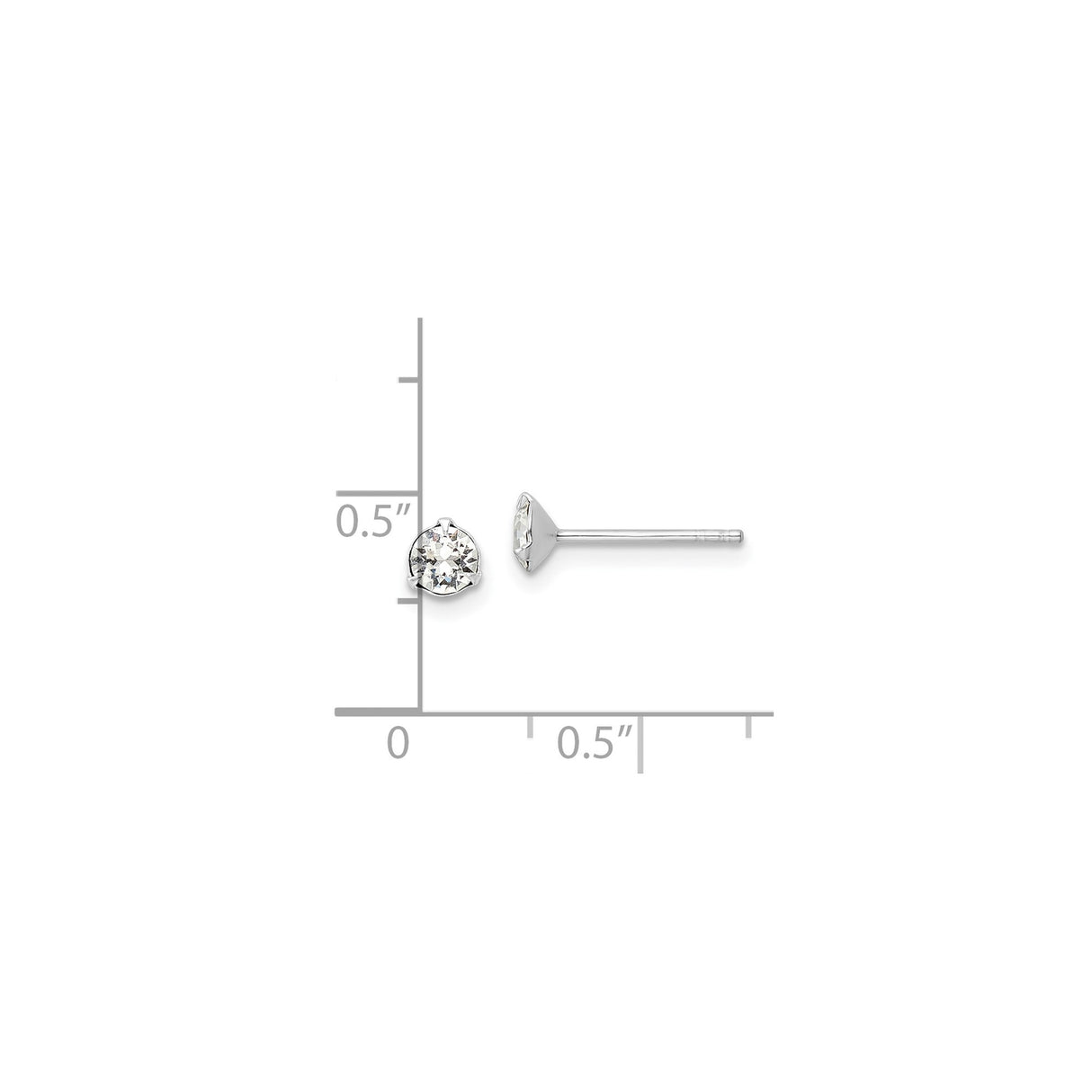 Sterling Silver Stud Earrings with Round Cut Crystal, Prong Setting, Minimalist Design