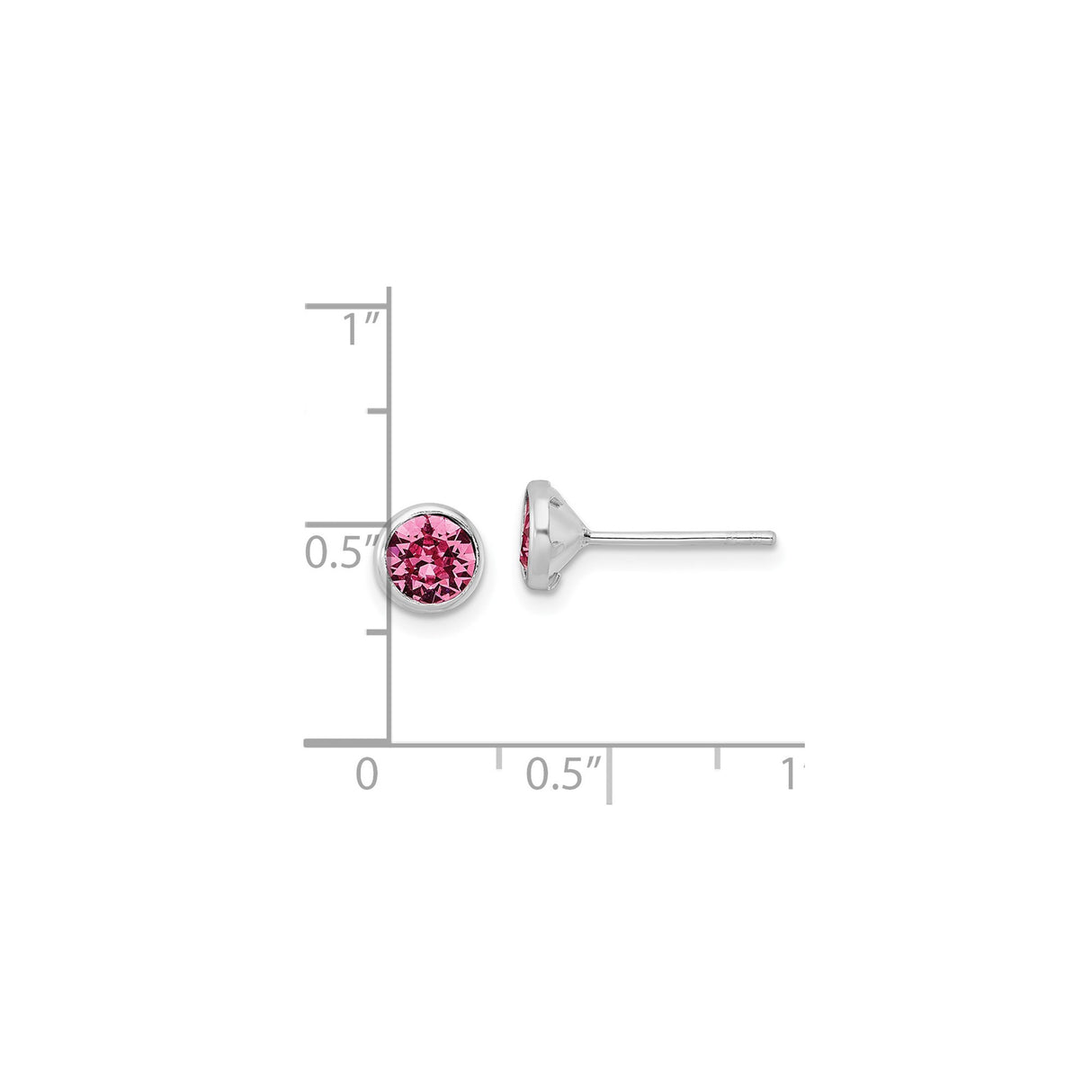 Sterling Silver Stud Earrings with Pink Crystal, Round Bezel Minimalist Design for Women