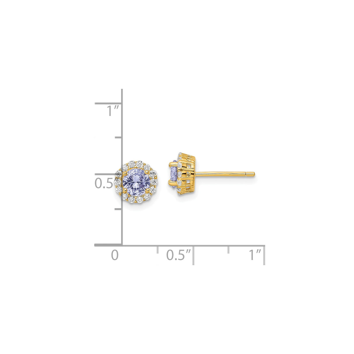 Sterling Silver Stud Earrings with Light Purple Cubic Zirconia and Halo Design