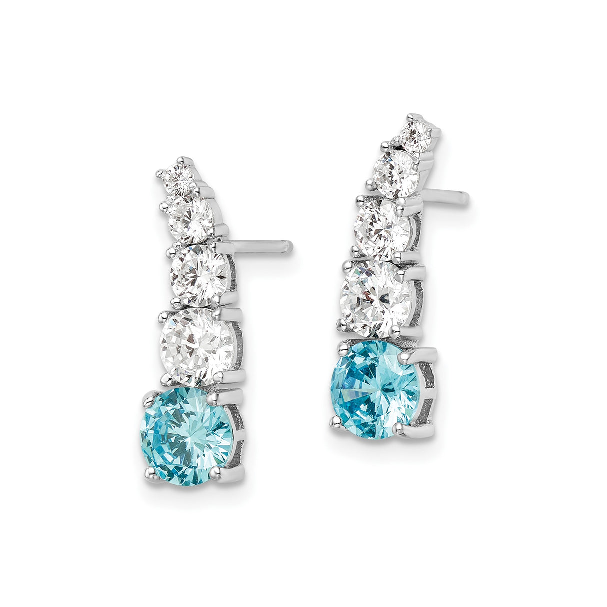 Sterling Silver Stud Earrings with Graduated Blue and White Cubic Zirconia Round Cut Stones