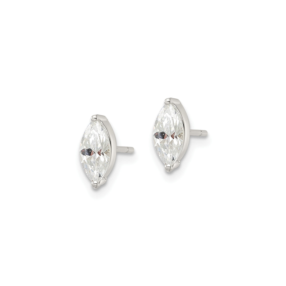 Sterling Silver Marquise Cut Cubic Zirconia Stud Earrings with Bezel Setting for Women