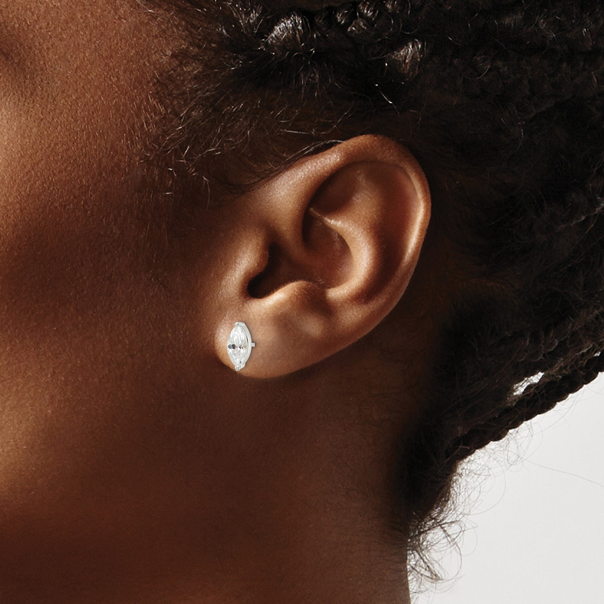 Sterling Silver Marquise Cut Cubic Zirconia Stud Earrings with Bezel Setting for Women