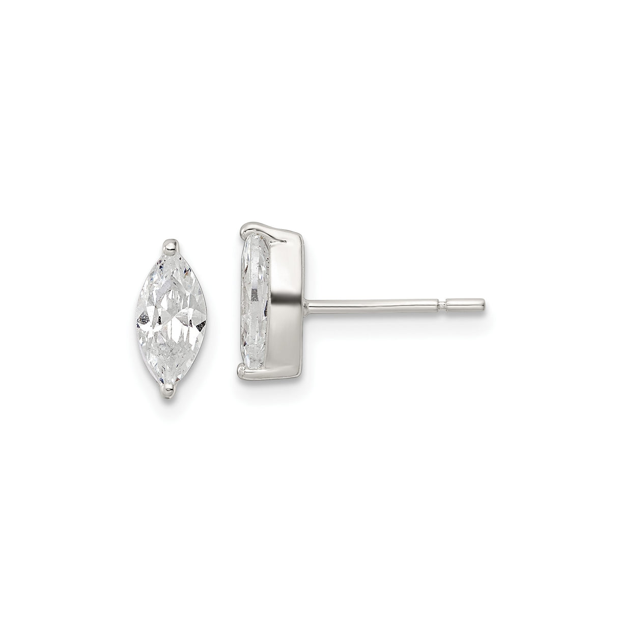 Sterling Silver Marquise Cut Cubic Zirconia Stud Earrings with Bezel Setting for Women