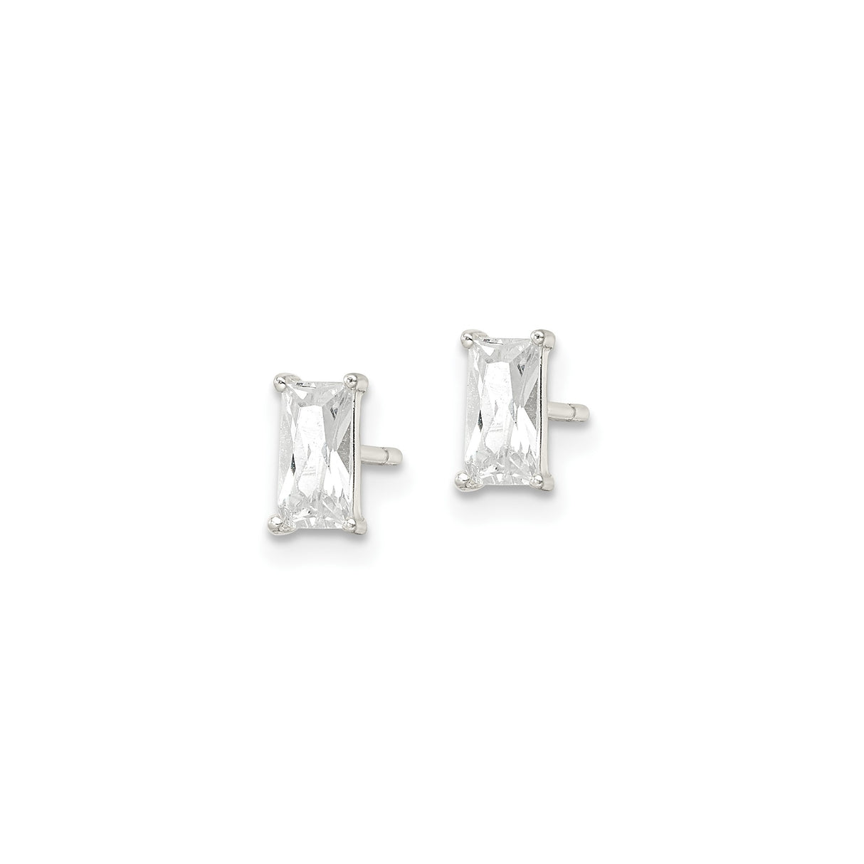 Sterling Silver Rectangle Stud Earrings with Cubic Zirconia, Minimalist Geometric Design