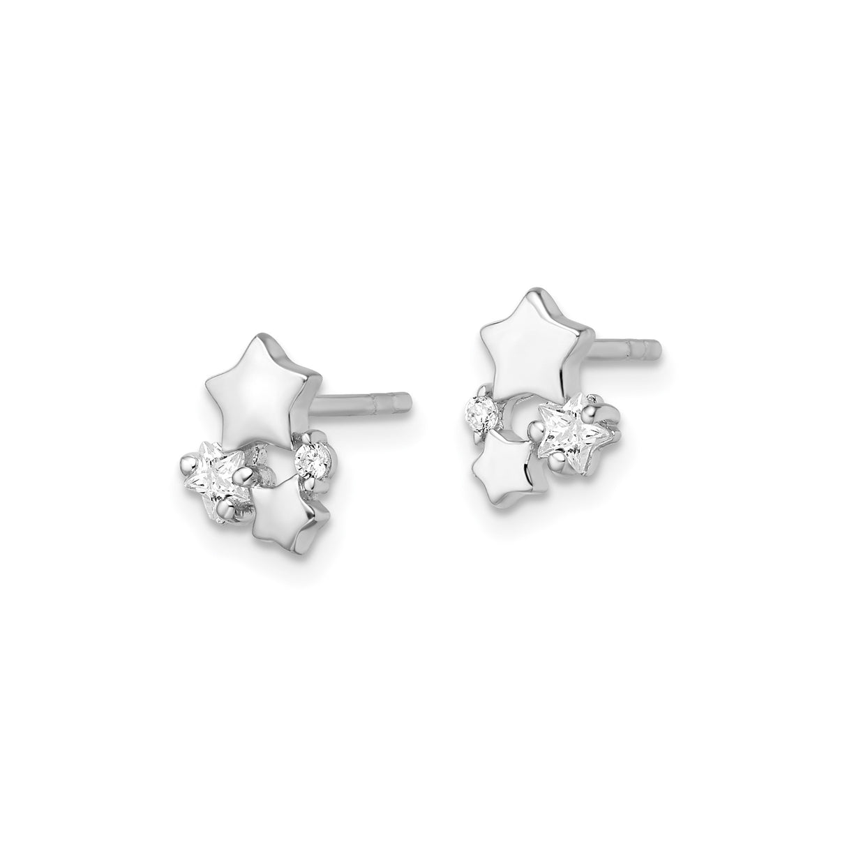Sterling Silver Star Stud Earrings with Cubic Zirconia, Trio Star Celestial Design