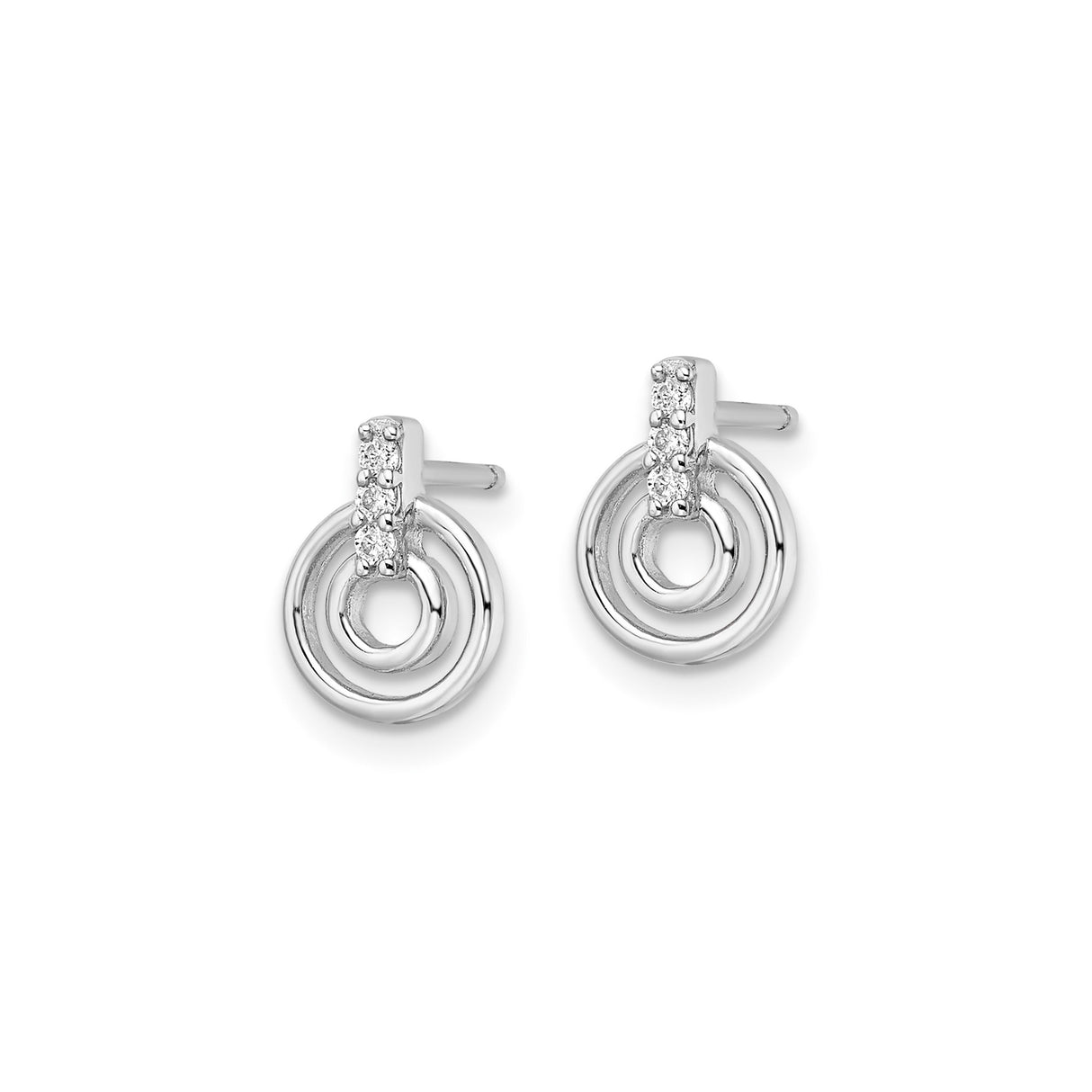 Sterling Silver Double Circle Stud Earrings with Cubic Zirconia, Interlocking Rings Design