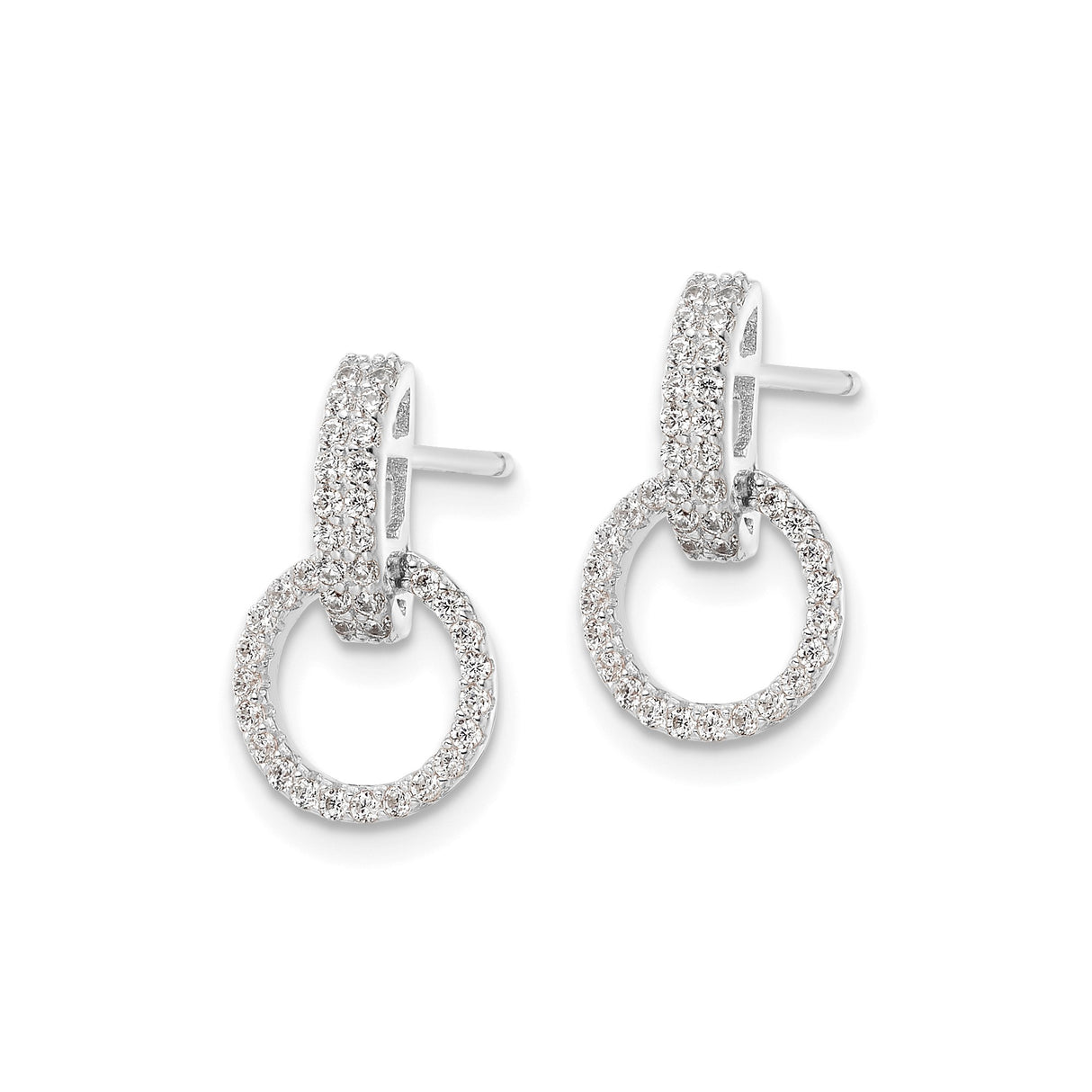Sterling Silver Dangle Stud Earrings with Cubic Zirconia Interlocking Circle Design