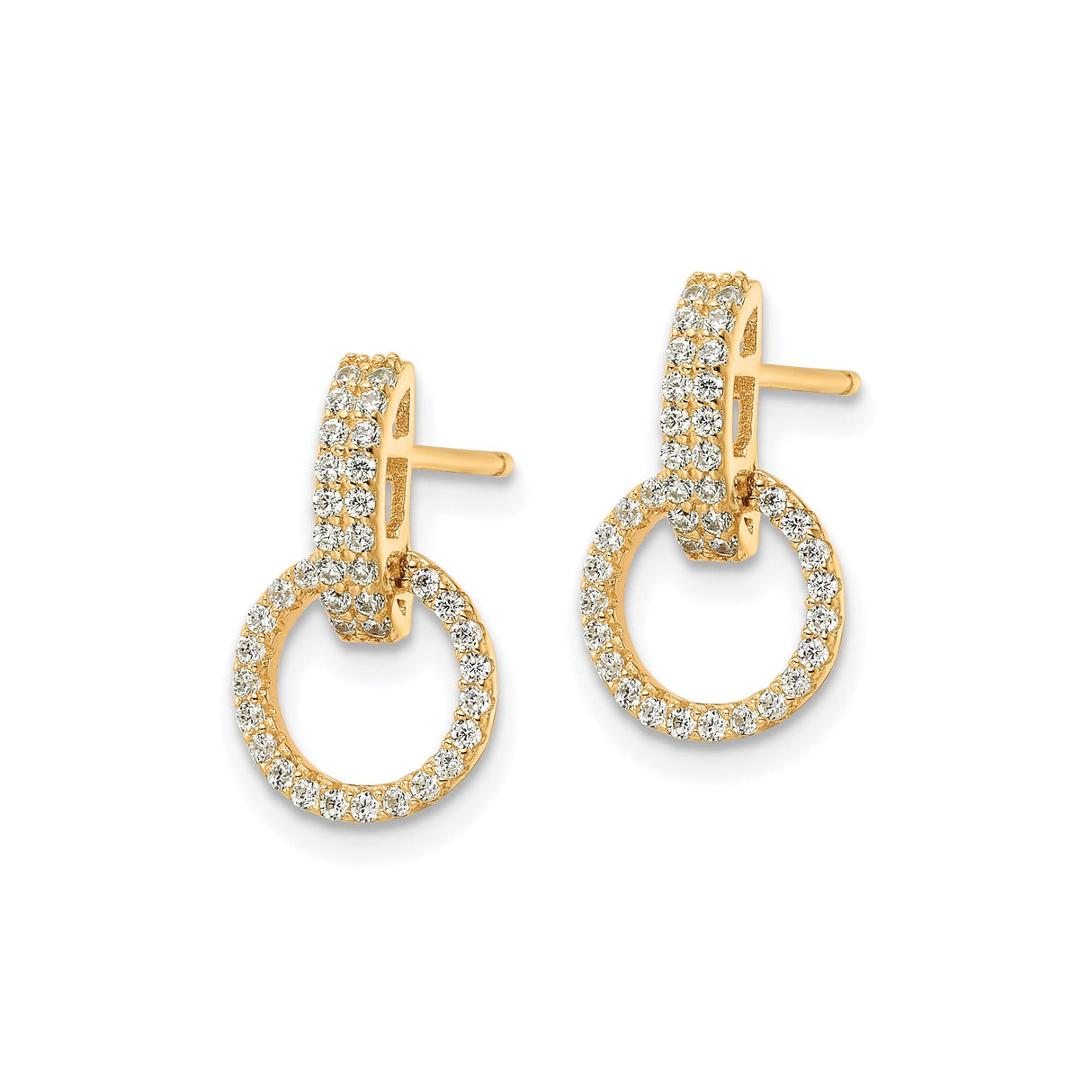 Sterling Silver Dangle Stud Earrings with Cubic Zirconia, Gold Plated Double Hoop Design