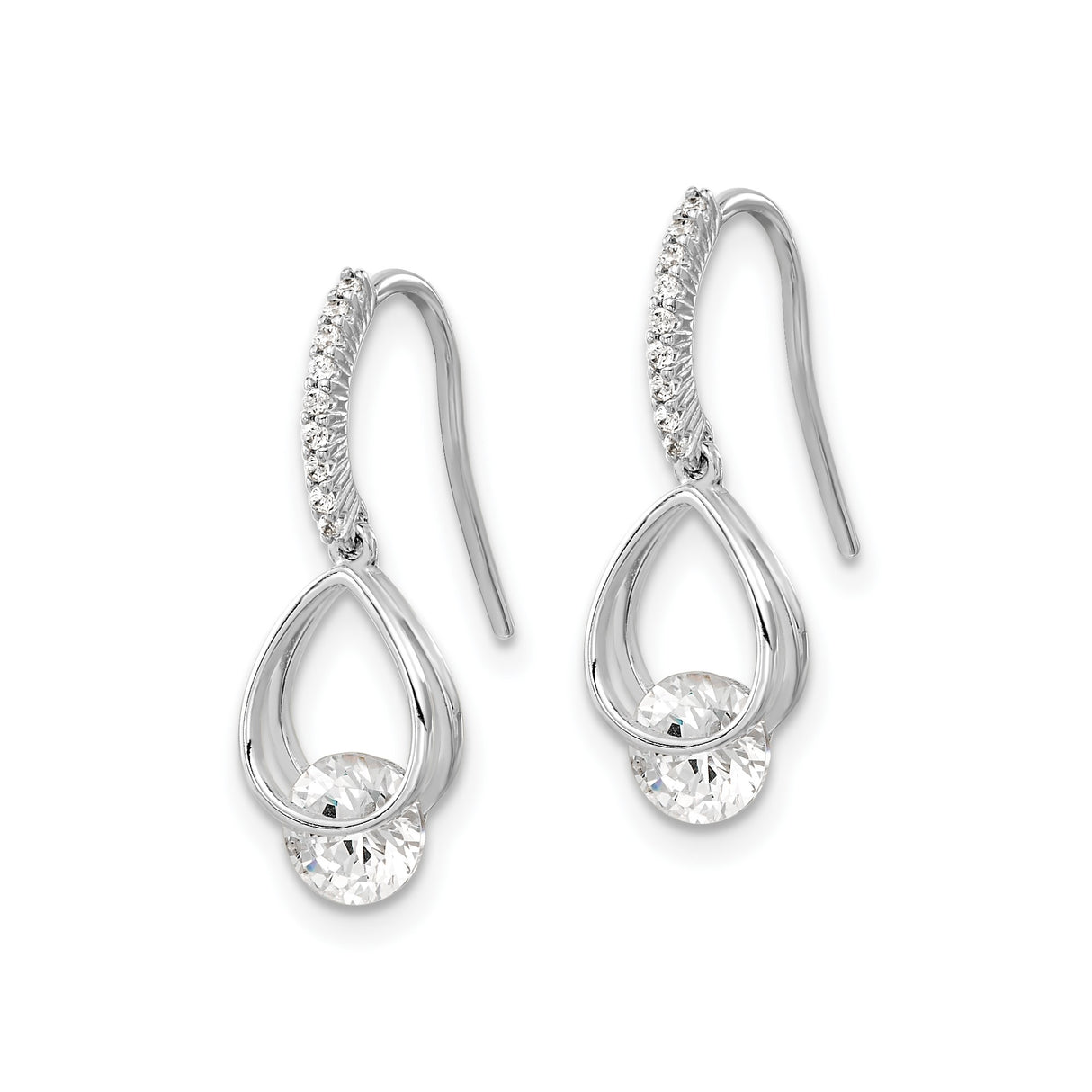 Sterling Silver Drop Earrings with Teardrop Design and Cubic Zirconia Accents