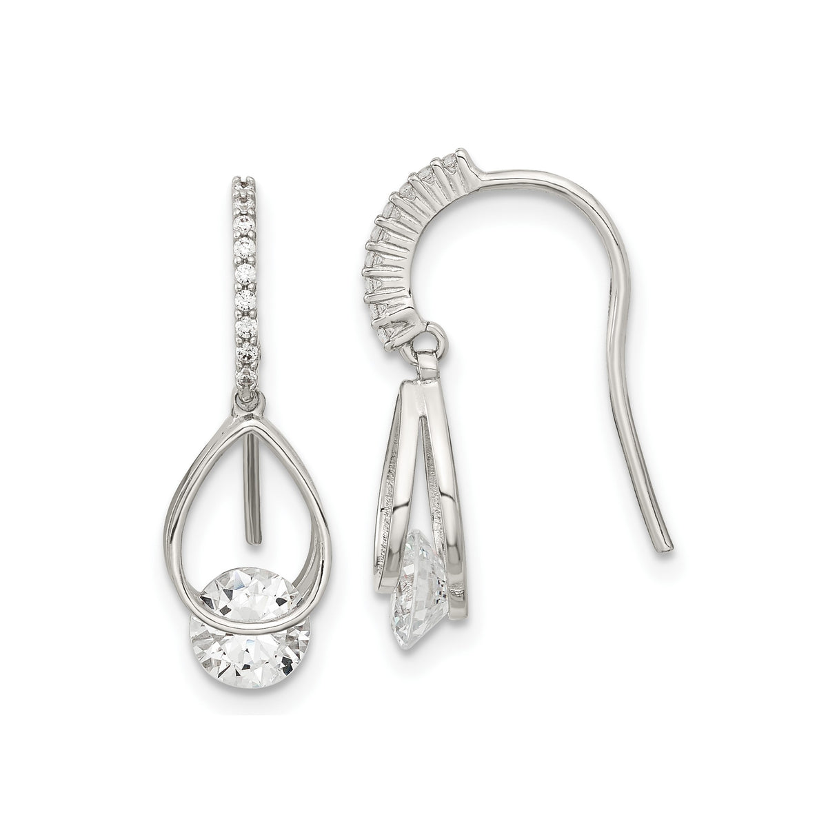 Sterling Silver Drop Earrings with Teardrop Design and Cubic Zirconia Accents