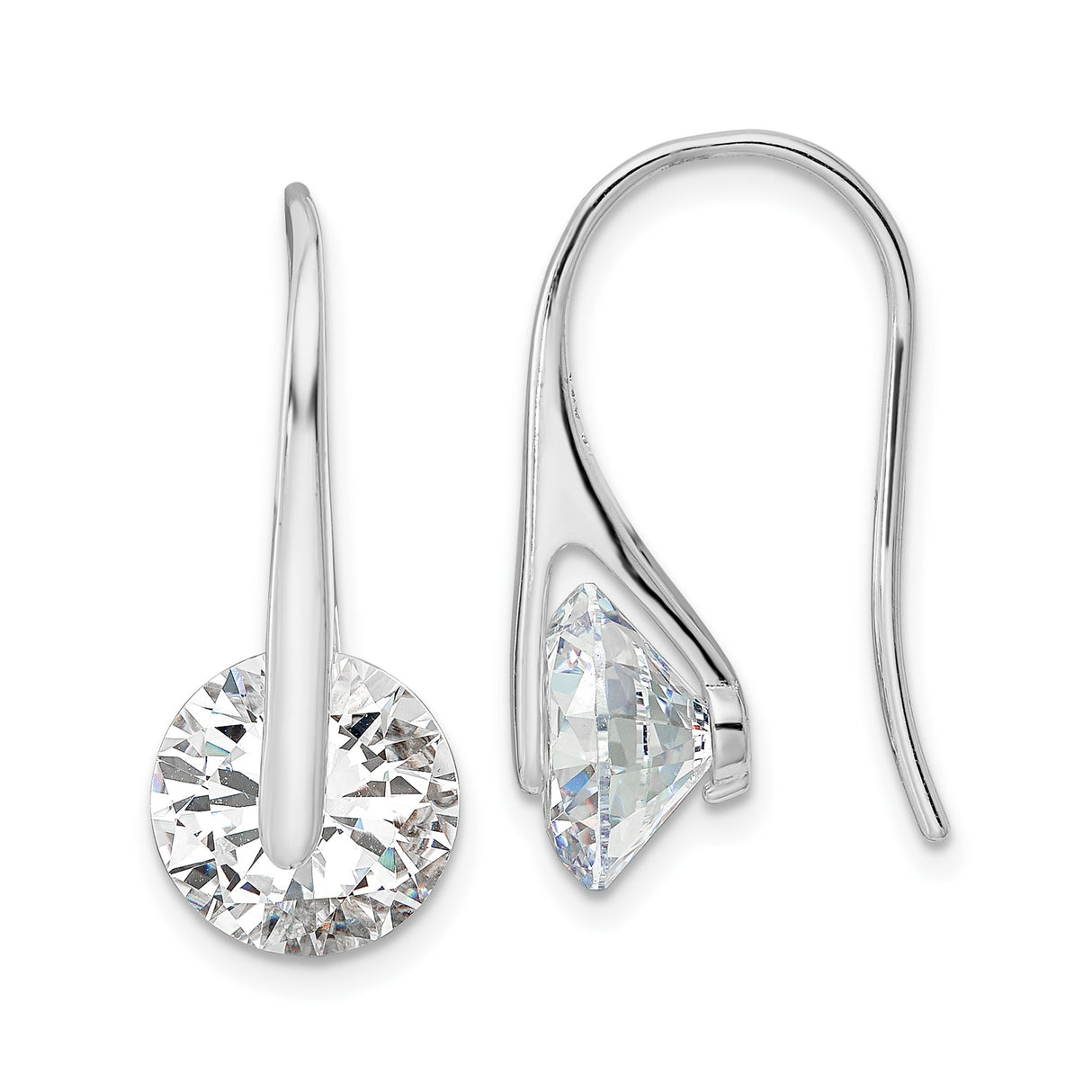 Sterling Silver Drop Earrings with Round Cut Cubic Zirconia, Minimalist Dangle Design