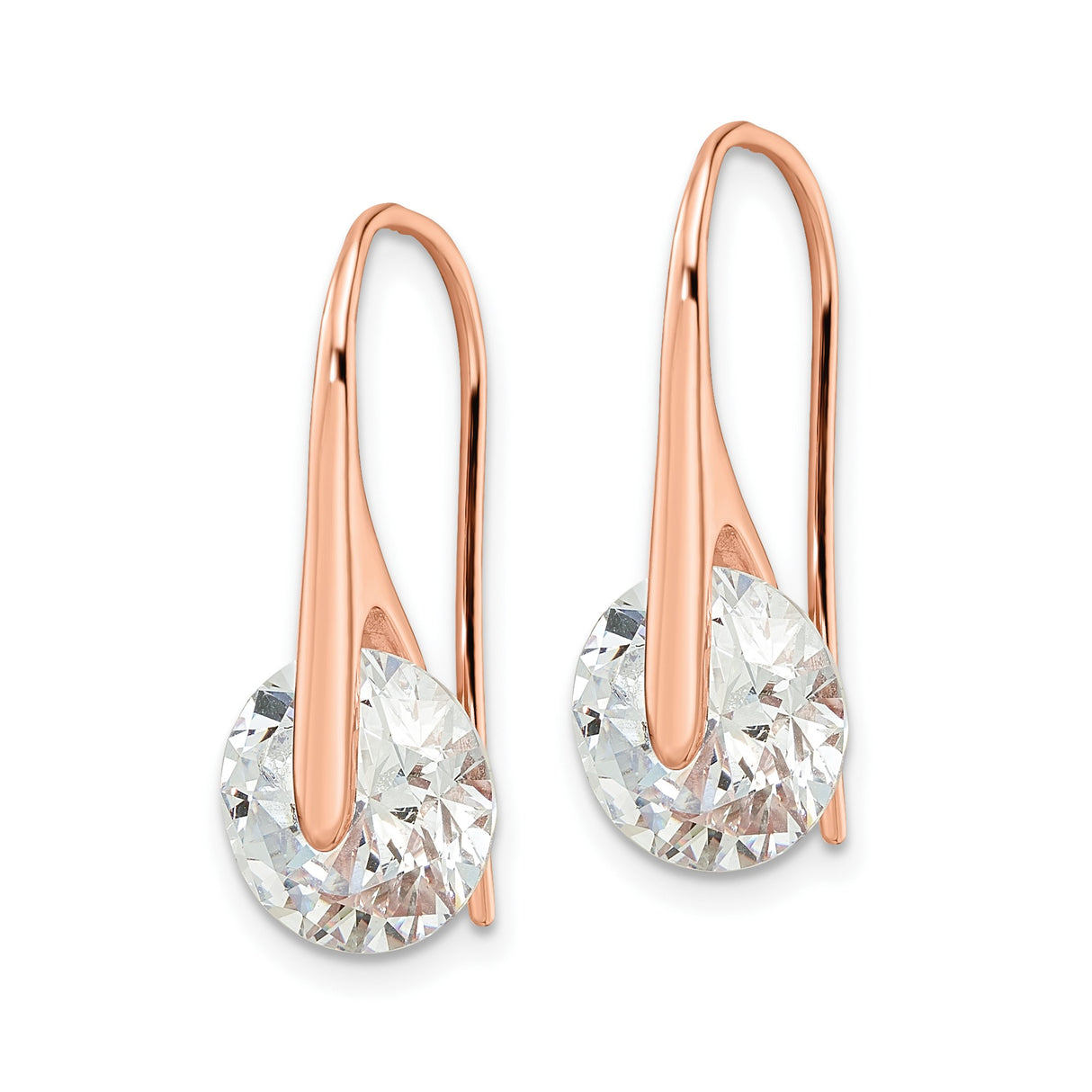 Sterling Silver Drop Earrings with Cubic Zirconia, Rose Gold Plated, Modern Minimalist Design for Women