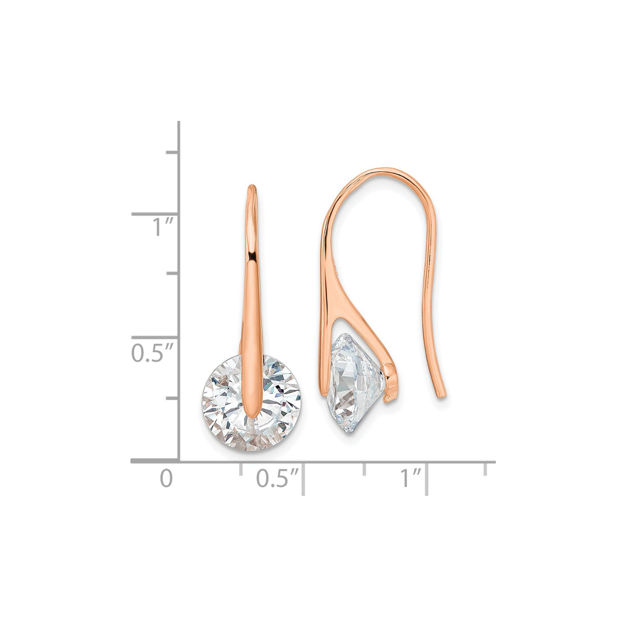 Sterling Silver Drop Earrings with Cubic Zirconia, Rose Gold Plated, Modern Minimalist Design for Women