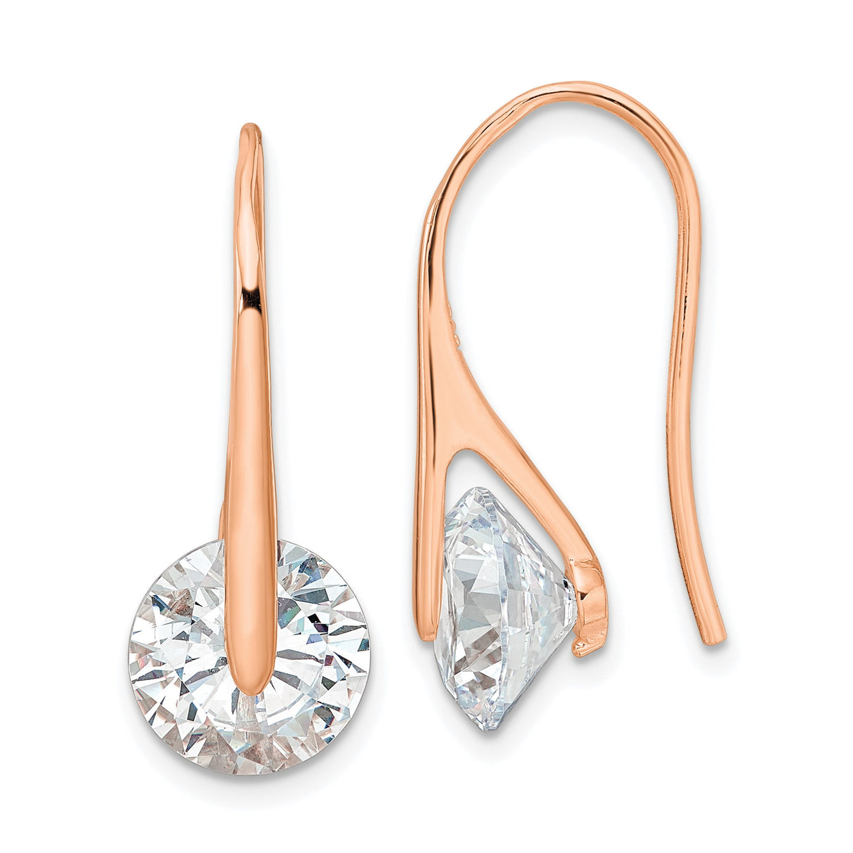 Sterling Silver Drop Earrings with Cubic Zirconia, Rose Gold Plated, Modern Minimalist Design for Women