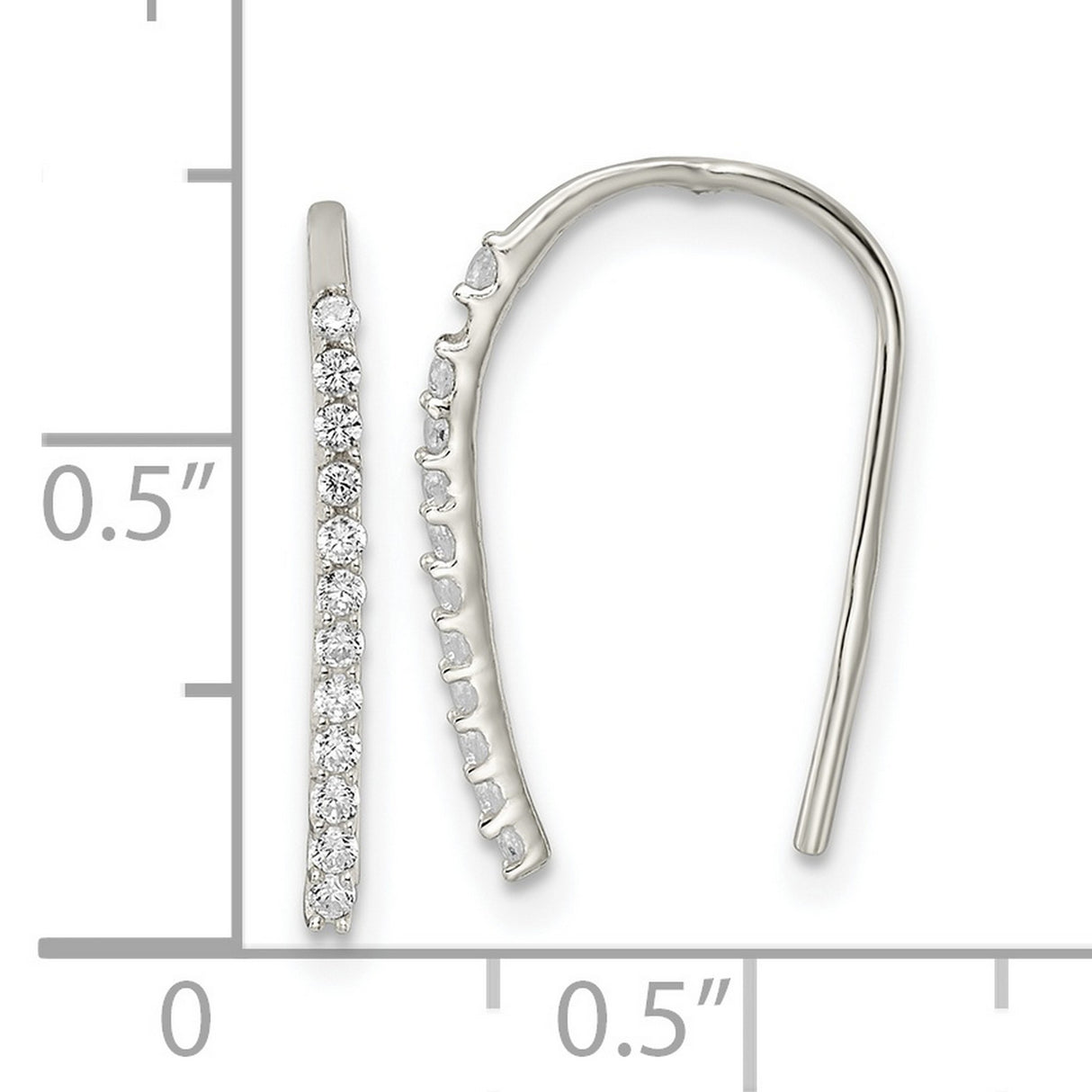 Sterling Silver Ear Climbers with Cubic Zirconia, Minimalist Curved Line Design for Women