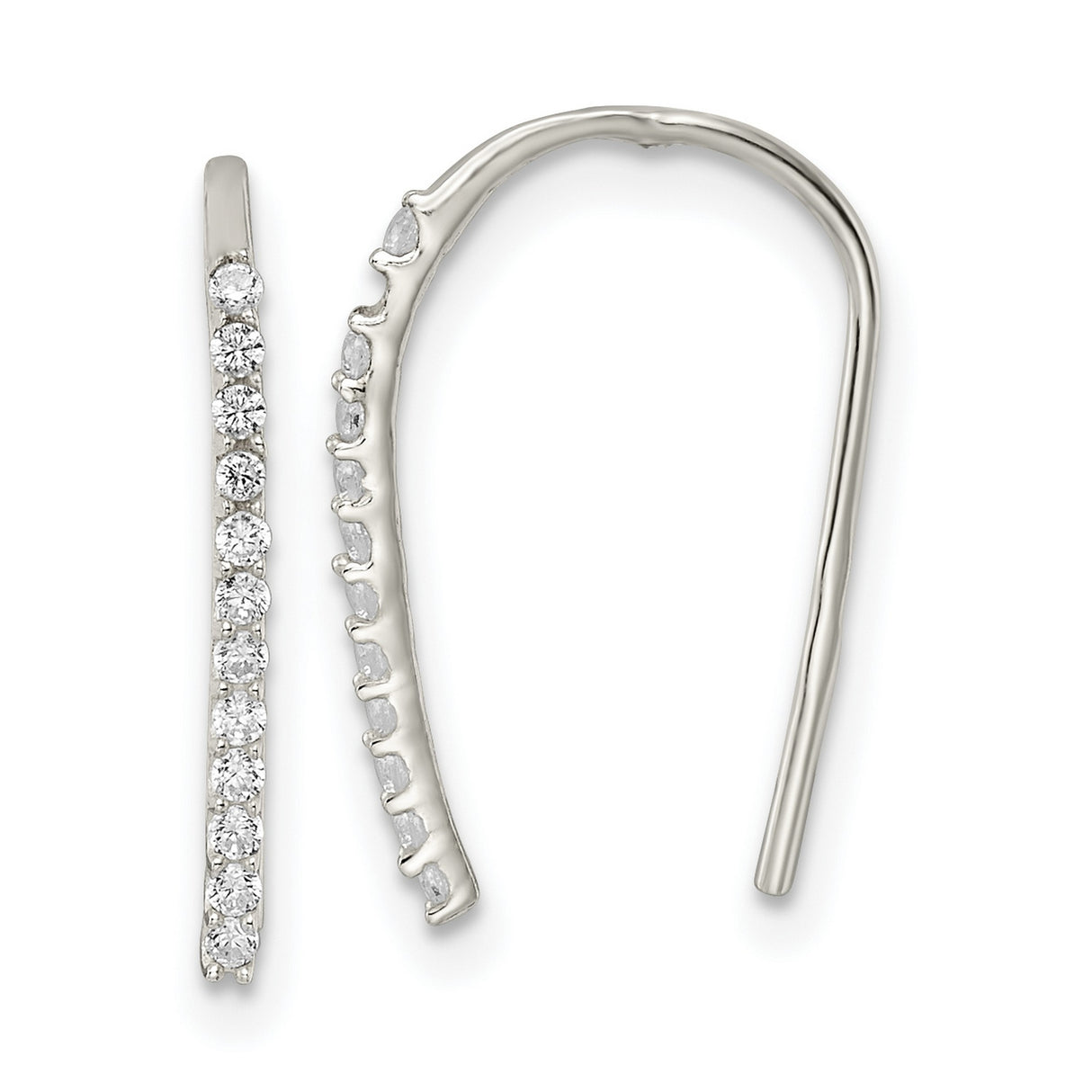 Sterling Silver Ear Climbers with Cubic Zirconia, Minimalist Curved Line Design for Women